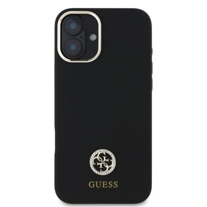 Custodia per Apple iPhone 16, Guess, Logo Strass 4G, Nera