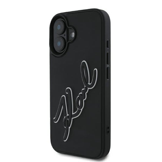 Custodia per Apple iPhone 16, Karl Lagerfeld, 3D Rubber Signature, Nera