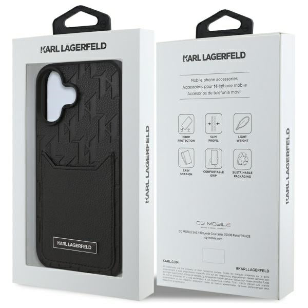 Custodia per Apple iPhone 16, Karl Lagerfeld, Cardslots Monogram, Nera