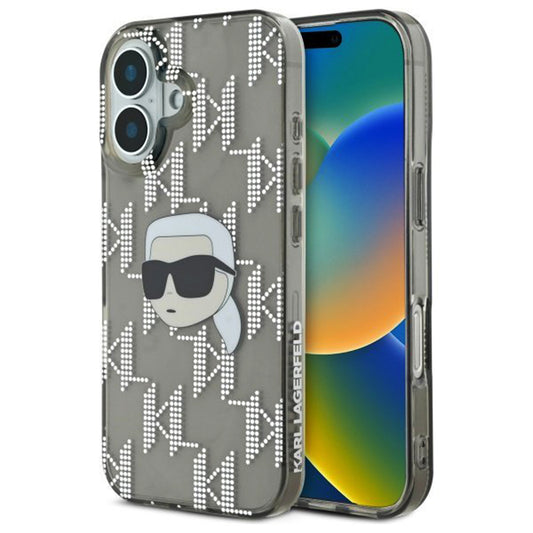 Custodia per Apple iPhone 16, Karl Lagerfeld, IML Luxury Electroplated Karl's Head, Nera