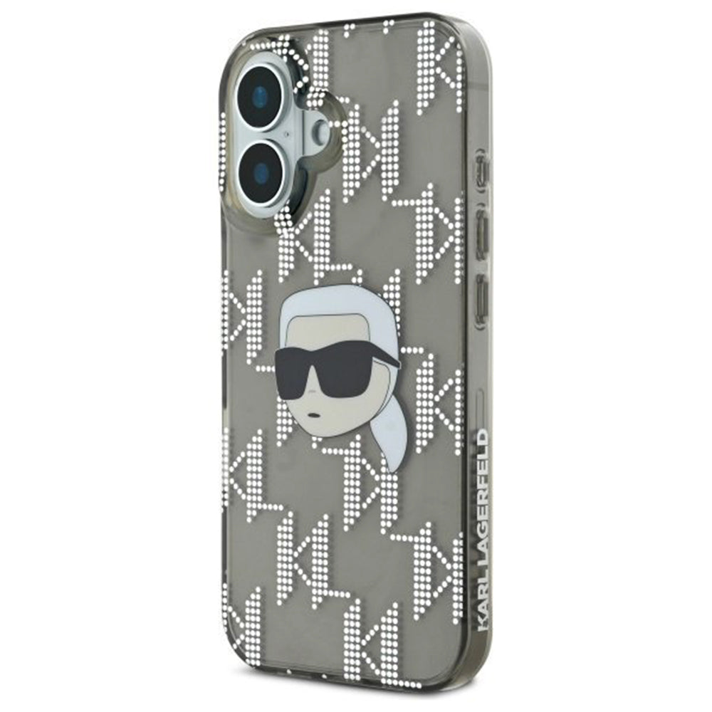 Custodia per Apple iPhone 16, Karl Lagerfeld, IML Luxury Electroplated Karl's Head, Nera