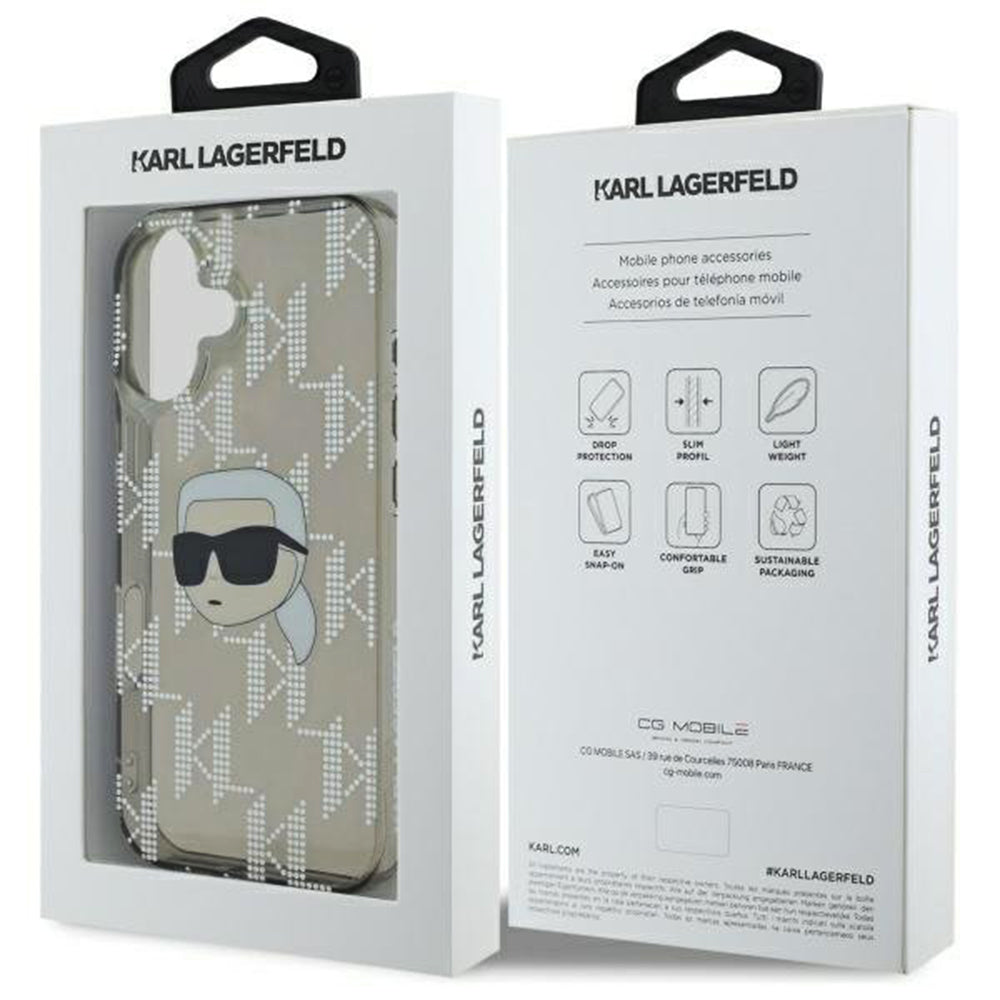 Custodia per Apple iPhone 16, Karl Lagerfeld, IML Luxury Electroplated Karl's Head, Nera