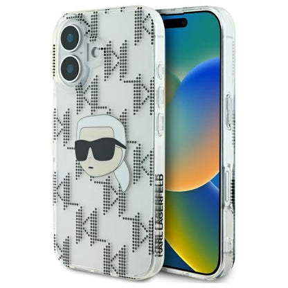 Custodia per Apple iPhone 16, Karl Lagerfeld, IML Luxury Electroplated Karl's Head, Trasparente