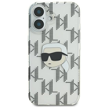 Custodia per Apple iPhone 16, Karl Lagerfeld, IML Luxury Electroplated Karl's Head, Trasparente