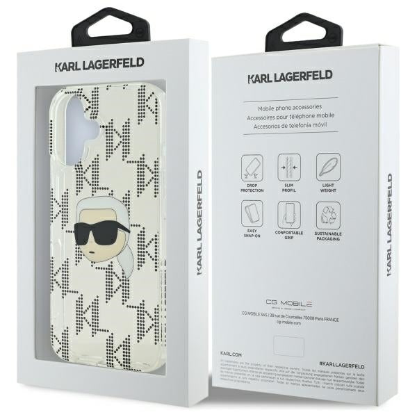 Custodia per Apple iPhone 16, Karl Lagerfeld, IML Luxury Electroplated Karl's Head, Trasparente