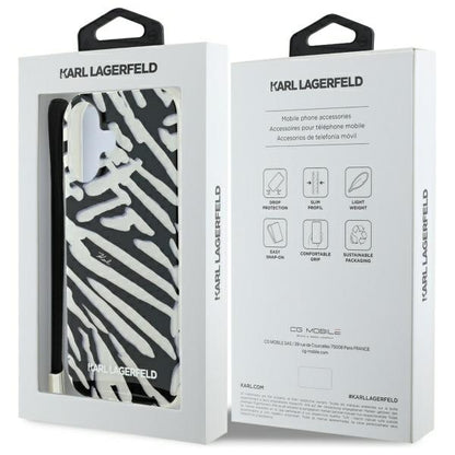 Case for Apple iPhone 16, Karl Lagerfeld, IML Luxury Zebra Pattern with Strap, Black