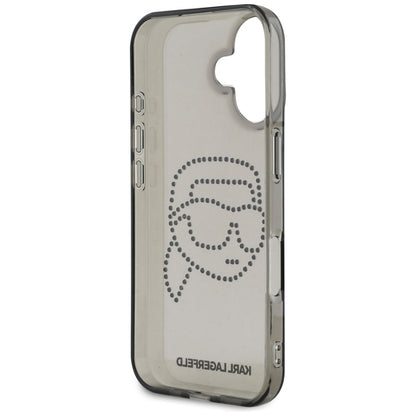 Custodia per Apple iPhone 16, Karl Lagerfeld, IML Rhinestones Karl's Head, Nera