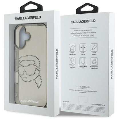 Custodia per Apple iPhone 16, Karl Lagerfeld, IML Rhinestones Karl's Head, Nera