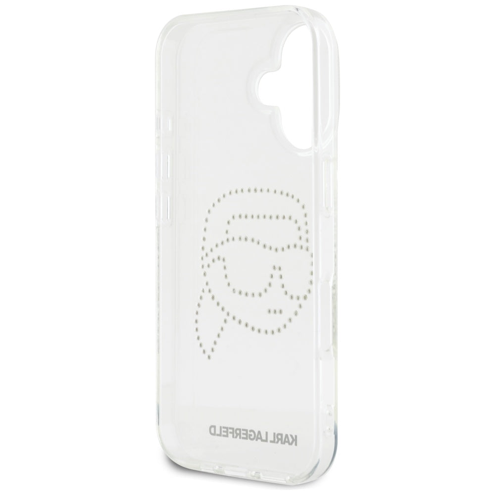 Custodia per Apple iPhone 16, Karl Lagerfeld, IML Rhinestones Karl's Head, Trasparente