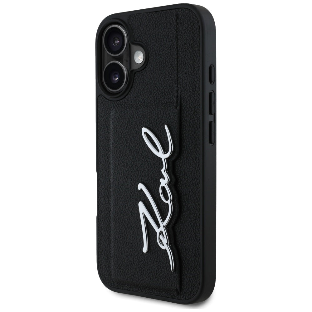 Custodia per Apple iPhone 16, Karl Lagerfeld, Metal Signature, Nera