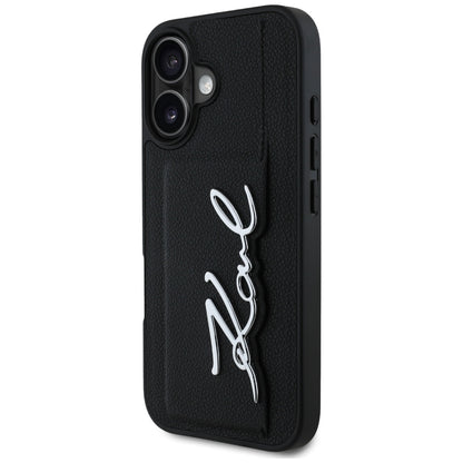 Custodia per Apple iPhone 16, Karl Lagerfeld, Metal Signature, Nera