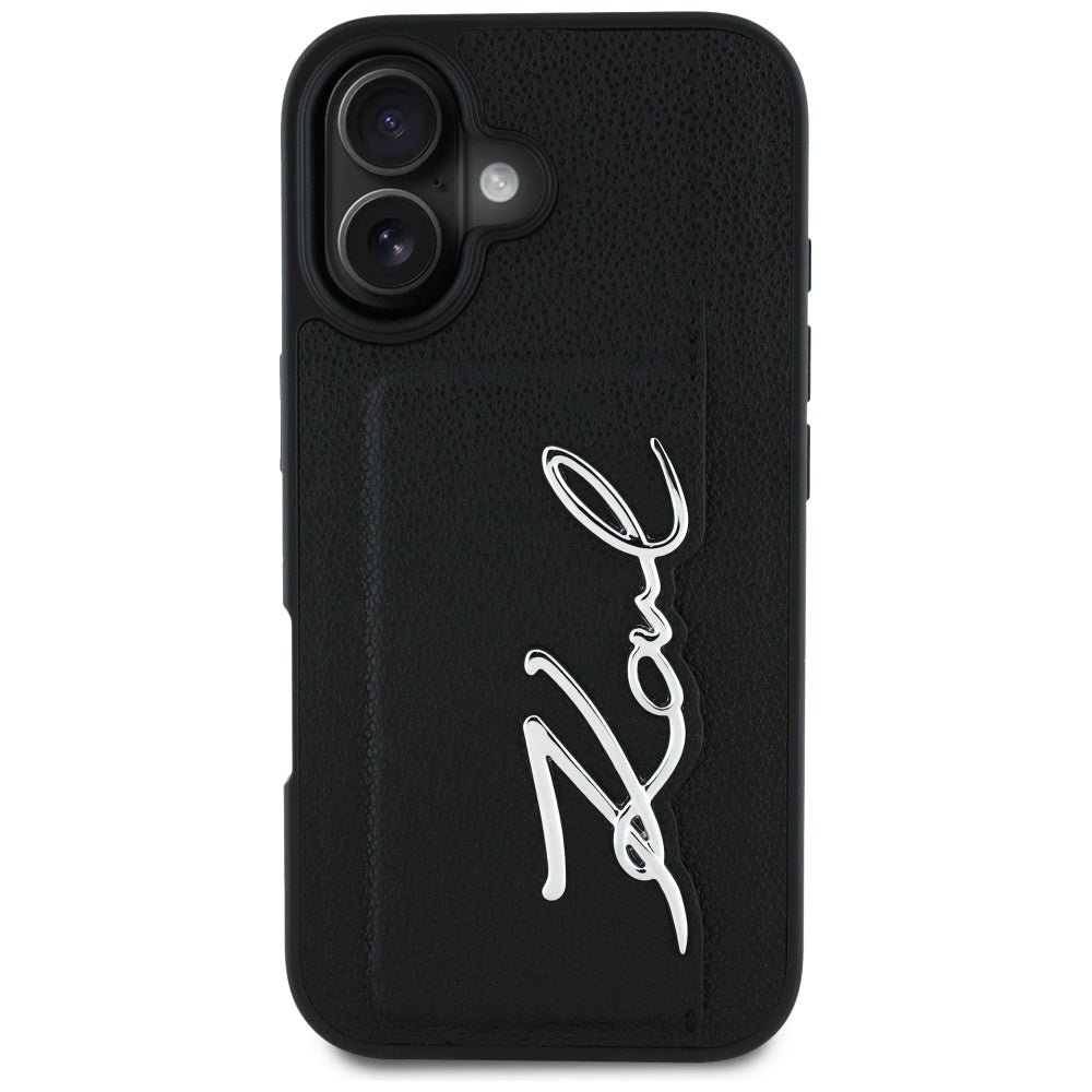Custodia per Apple iPhone 16, Karl Lagerfeld, Metal Signature, Nera