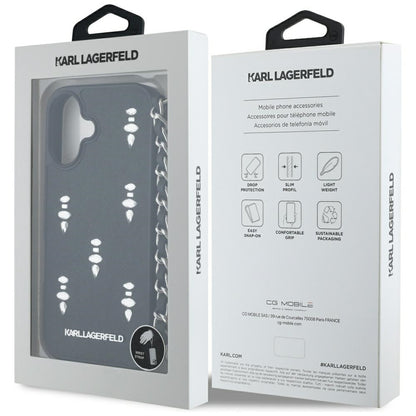 Case for Apple iPhone 16, Karl Lagerfeld, Saffiano Crystals & Charm, Black