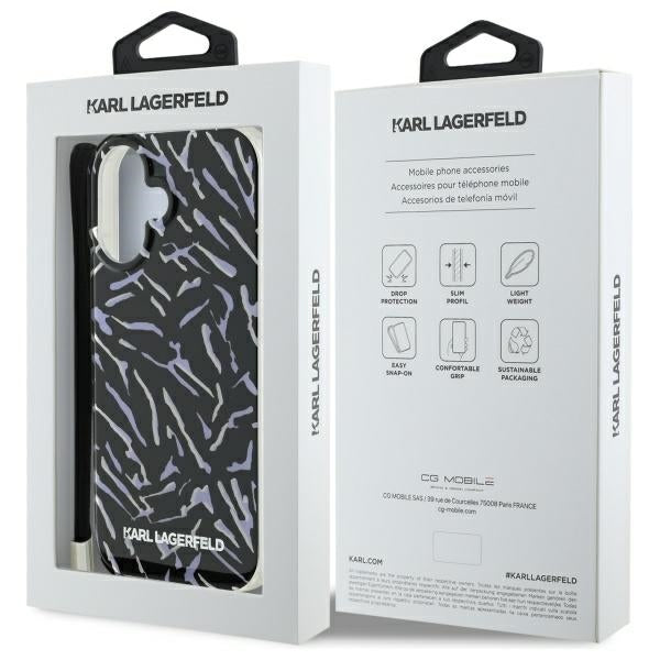 Custodia per Apple iPhone 16, Karl Lagerfeld, Zebra con Cinturino, Viola