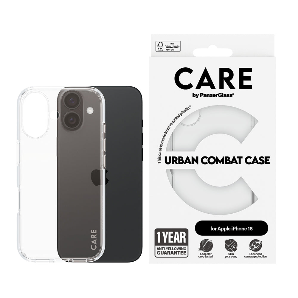 Custodia per Apple iPhone 16, PanzerGlass, Care Urban Combat, Trasparente