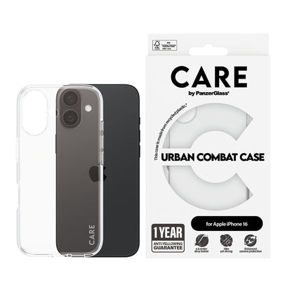 Custodia per Apple iPhone 16, PanzerGlass, Care Urban Combat, Trasparente