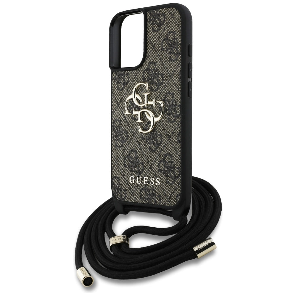 Custodia per Apple iPhone 16 Plus, Guess, 4G CBDY Big Logo con Cinturino, Marrone
