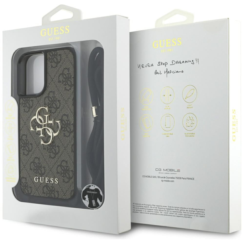 Custodia per Apple iPhone 16 Plus, Guess, 4G CBDY Big Logo con Cinturino, Marrone