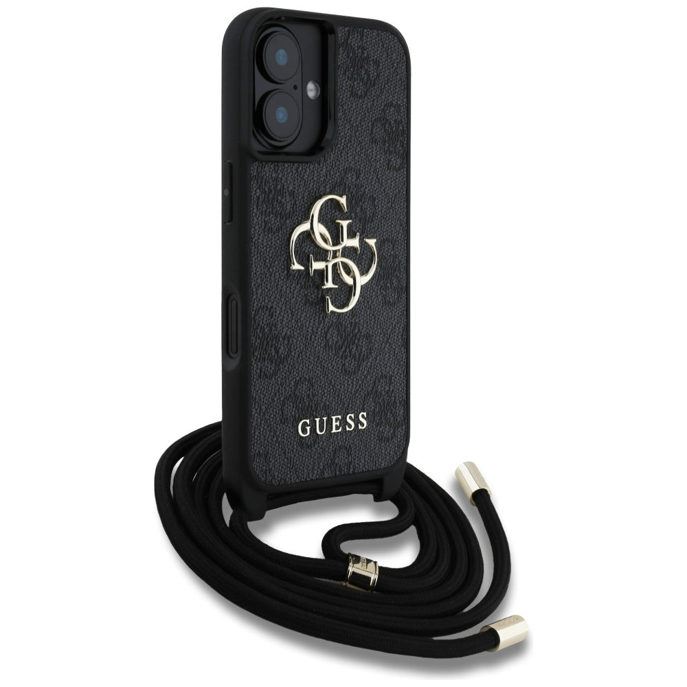 Custodia per Apple iPhone 16 Plus, Guess, 4G CBDY Big Logo con Cinturino, Nera