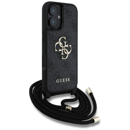 Custodia per Apple iPhone 16 Plus, Guess, 4G CBDY Big Logo con Cinturino, Nera