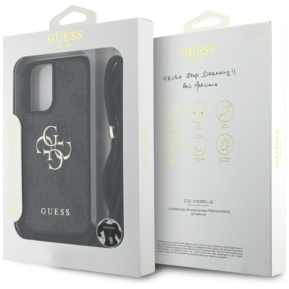 Custodia per Apple iPhone 16 Plus, Guess, 4G CBDY Big Logo con Cinturino, Nera
