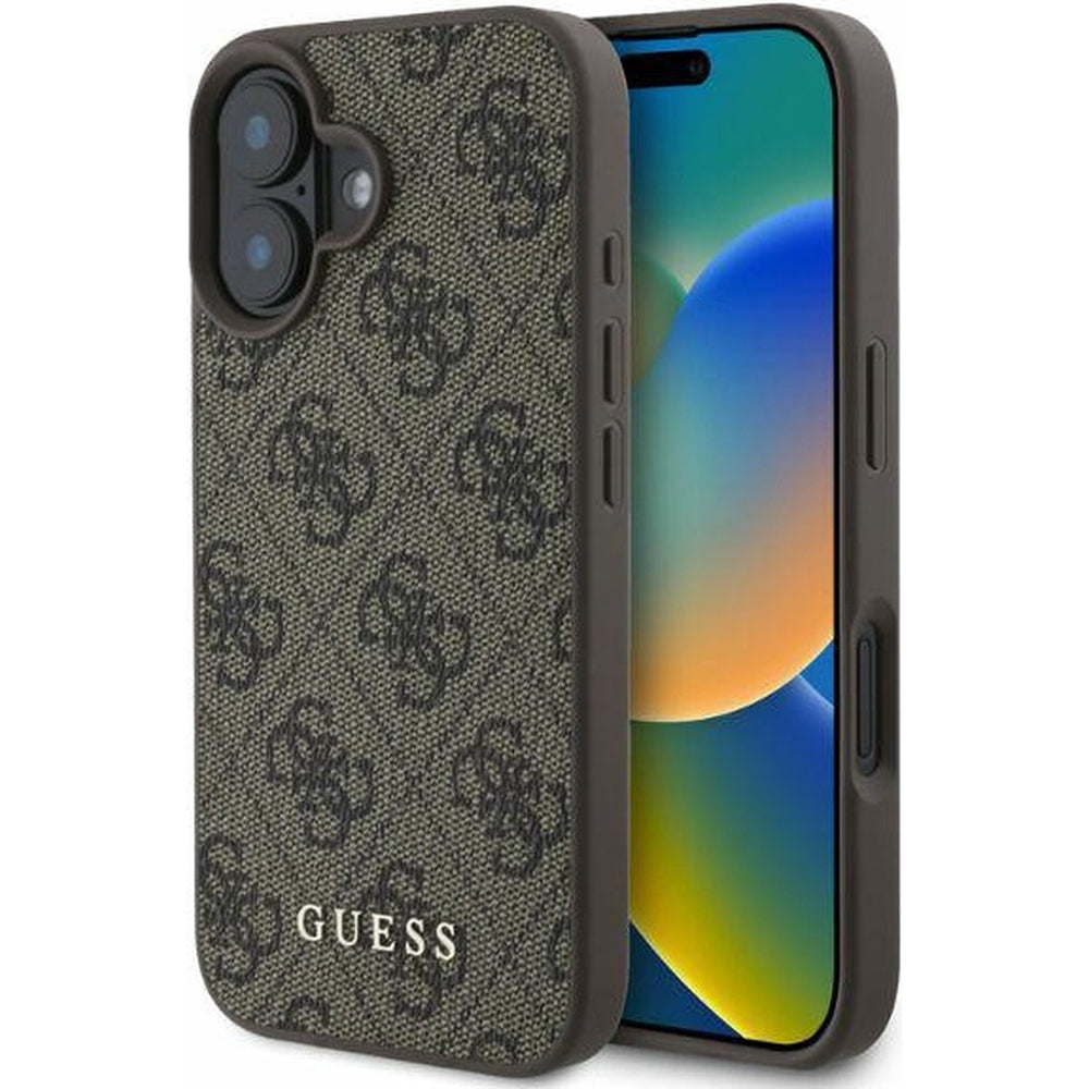 Custodia per Apple iPhone 16 Plus, Guess, 4G Classic, Marrone