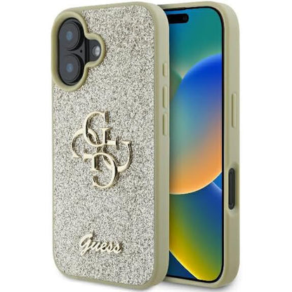 Custodia per Apple iPhone 16 Plus, Guess, Fixed Glitter Big 4G, Dorata
