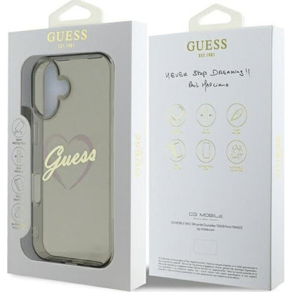 Custodia per Apple iPhone 16 Plus, Guess, IML Heart, Nera
