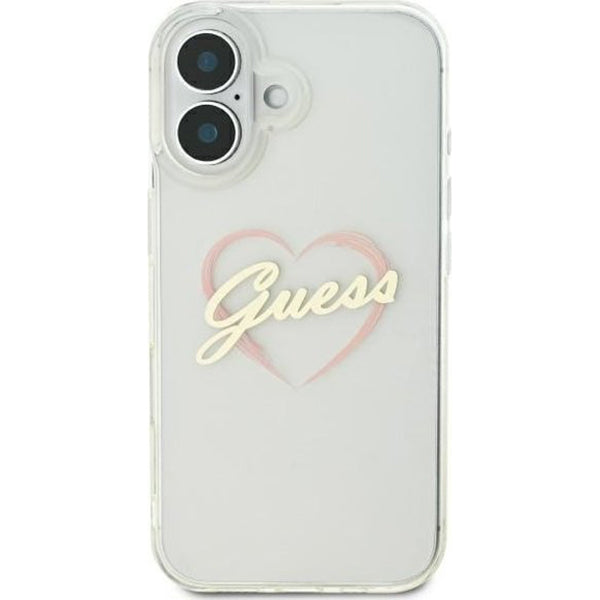 Case for Apple iPhone 16 Plus, Guess, IML Heart, Transparent