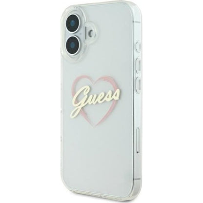 Case for Apple iPhone 16 Plus, Guess, IML Heart, Transparent