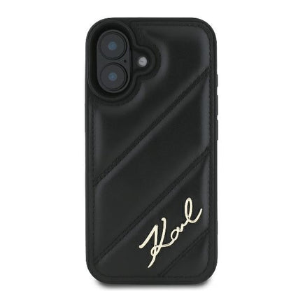 Custodia per Apple iPhone 16 Plus, Karl Lagerfeld, Diagonal Quilted Script, Nera