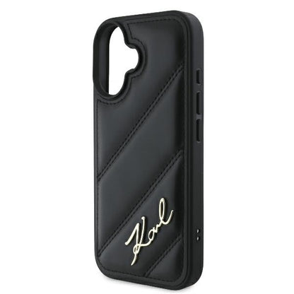 Custodia per Apple iPhone 16 Plus, Karl Lagerfeld, Diagonal Quilted Script, Nera
