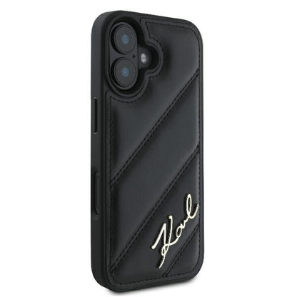 Custodia per Apple iPhone 16 Plus, Karl Lagerfeld, Diagonal Quilted Script, Nera