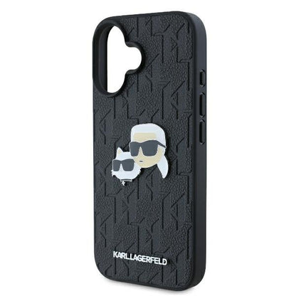 Custodia per Apple iPhone 16 Plus, Karl Lagerfeld, Monogramma Karl & Choupette's Heads, Nera