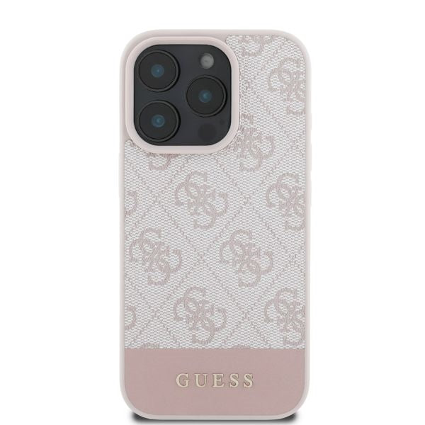 Custodia per Apple iPhone 16 Pro, Guess, 4G Bottom Stripe, Rosa