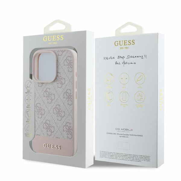 Custodia per Apple iPhone 16 Pro, Guess, 4G Bottom Stripe, Rosa