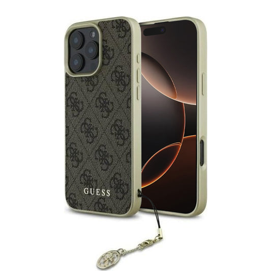 Custodia per Apple iPhone 16 Pro, Guess, 4G Charm, Marrone