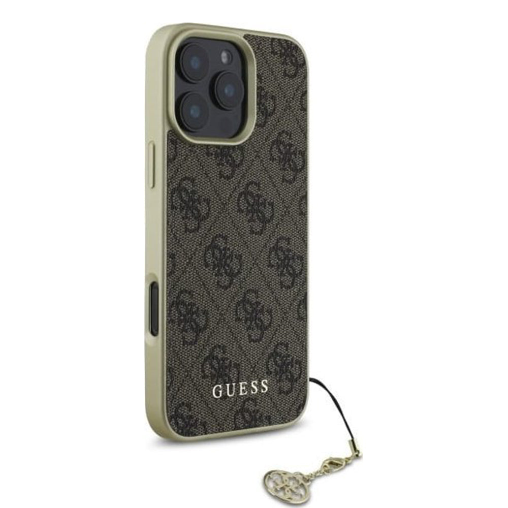 Custodia per Apple iPhone 16 Pro, Guess, 4G Charm, Marrone