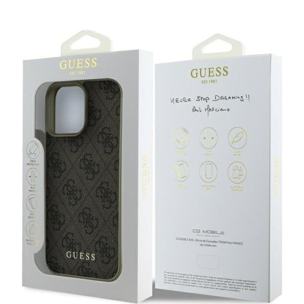 Custodia per Apple iPhone 16 Pro, Guess, 4G Charm, Marrone