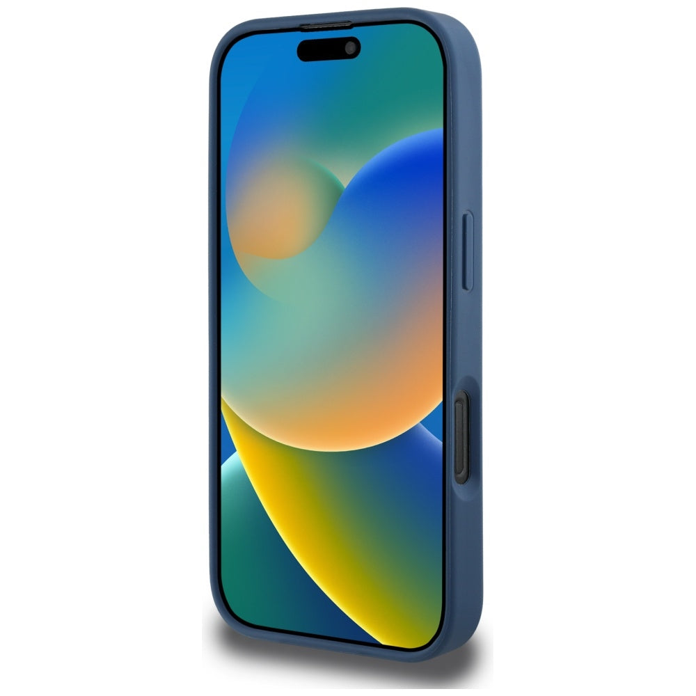 Custodia per Apple iPhone 16 Pro, Guess, 4G Grained Roses Big Logo, Blu