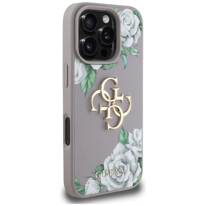 Custodia per Apple iPhone 16 Pro, Guess, 4G Grained Roses Big Logo, Viola