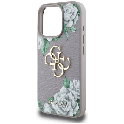 Custodia per Apple iPhone 16 Pro, Guess, 4G Grained Roses Big Logo, Viola