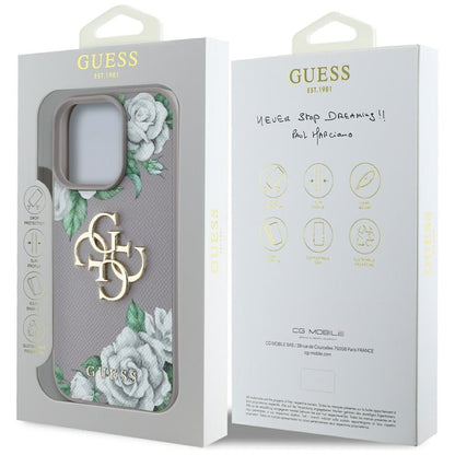 Custodia per Apple iPhone 16 Pro, Guess, 4G Grained Roses Big Logo, Viola