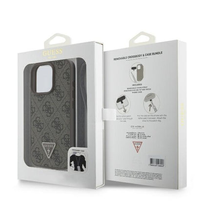 Custodia per Apple iPhone 16 Pro, Guess, Crossbody 4G Triangle Strass, Marrone