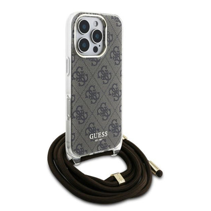 Custodia per Apple iPhone 16 Pro, Guess, Crossbody Cord 4G Print, Marrone