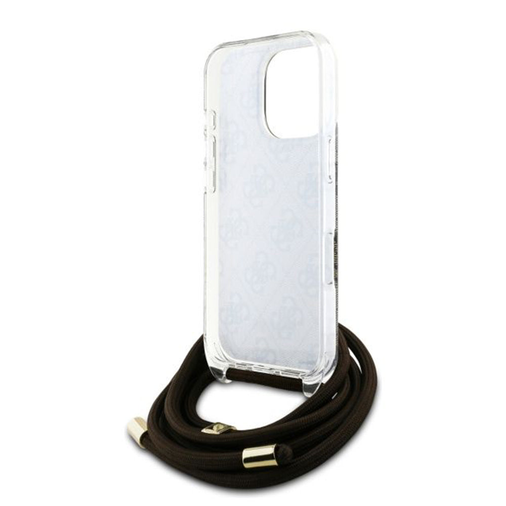 Custodia per Apple iPhone 16 Pro, Guess, Crossbody Cord 4G Print, Marrone