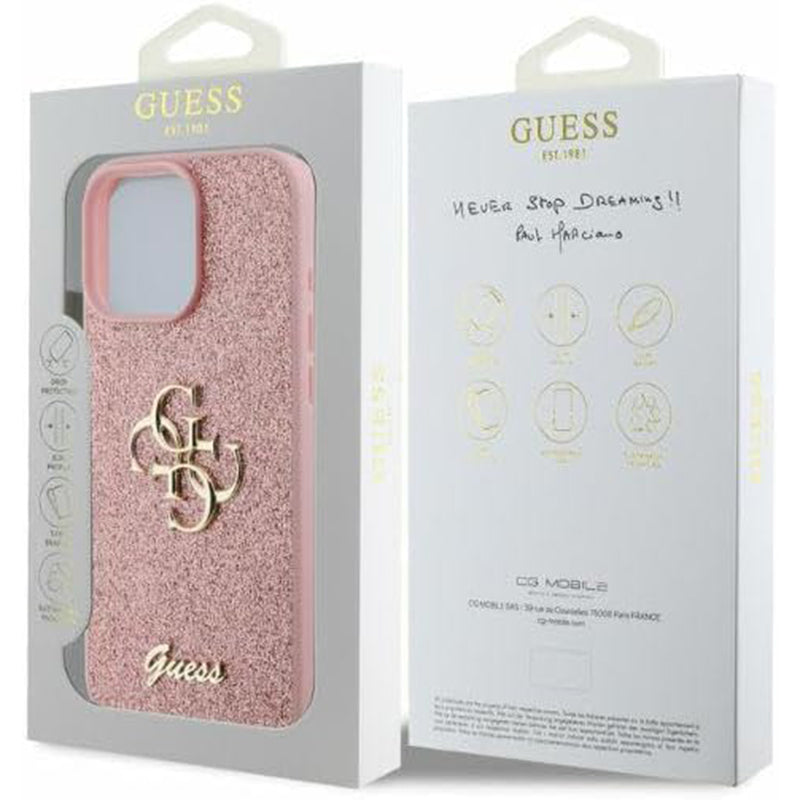 Custodia per Apple iPhone 16 Pro, Guess, Fixed Glitter Big 4G, Rosa