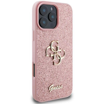 Custodia per Apple iPhone 16 Pro, Guess, Fixed Glitter Big 4G, Rosa