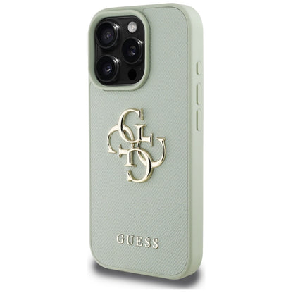 Custodia per Apple iPhone 16 Pro, Guess, Grained Big 4G Logo Small Classic Logo, Verde