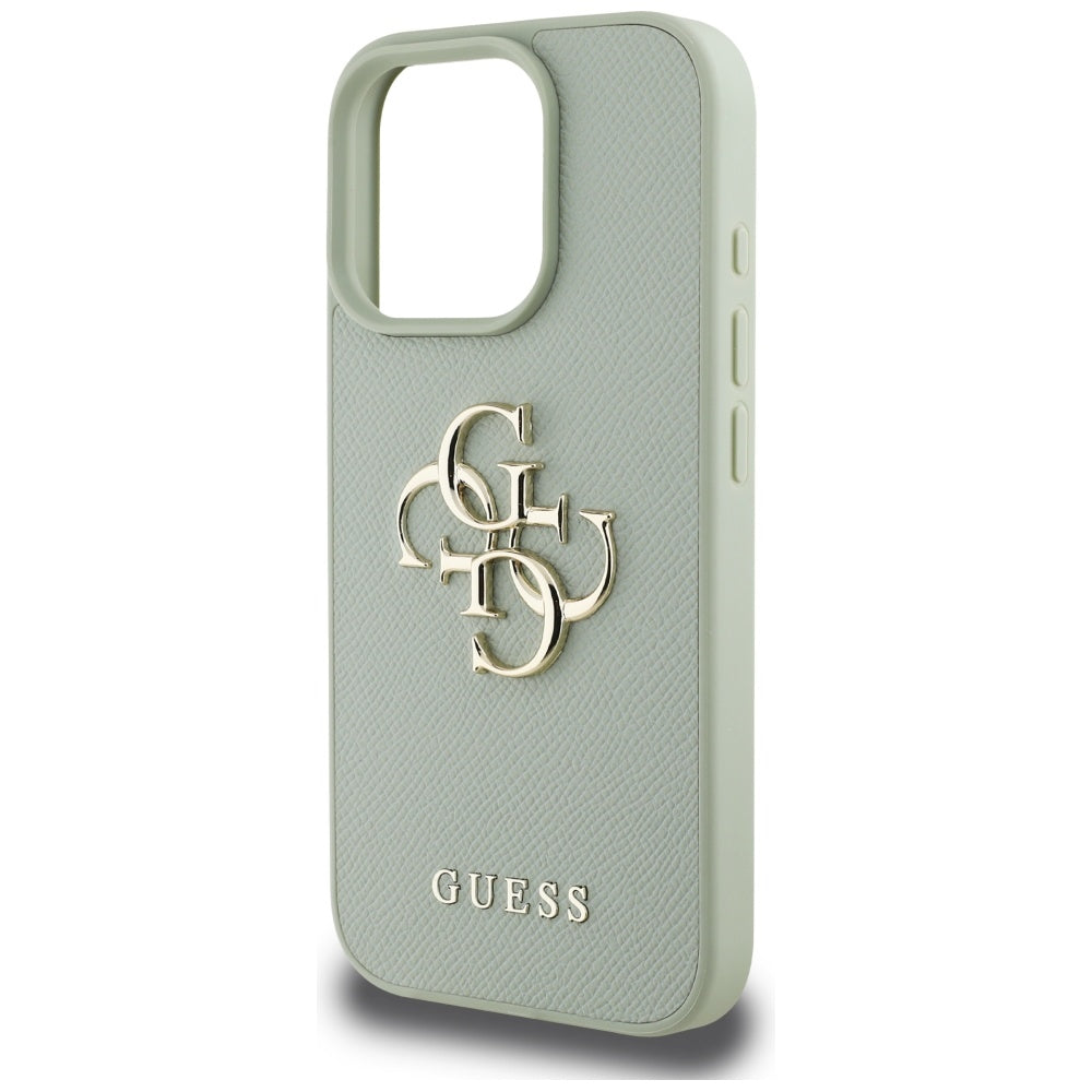 Custodia per Apple iPhone 16 Pro, Guess, Grained Big 4G Logo Small Classic Logo, Verde